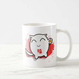 cute Japanese lucky cat design white/red Coffee Mug