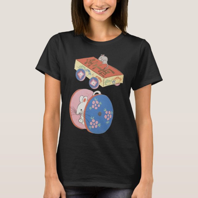 Cute Japanese Mouse Mice Play Art Aesthetic Wheels T-Shirt (Front)
