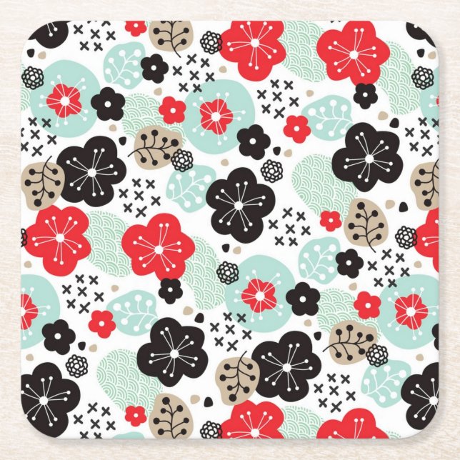 Cute Japanese patterns design Square Paper Coaster (Front)