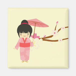 Cute Japanese pink Cherry Blossom Geisha Magnet