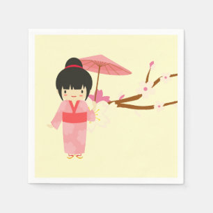 Cute Japanese pink Cherry Blossom Geisha Napkin