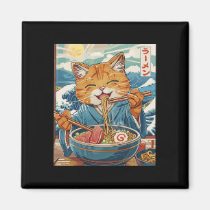 Cute Japanese Ramen Cat The Great Wave  Magnet