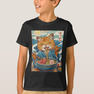 Cute Japanese Ramen Cat The Great Wave T-Shirt