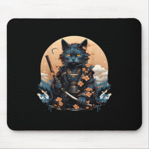 Cute Japanese Samurai Cat Shirt Tattoo 2023 Kawaii Mouse Mat