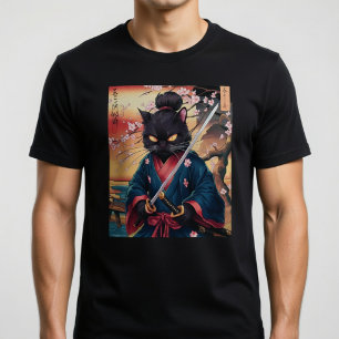Cute Japanese Samurai Cat  T-Shirt