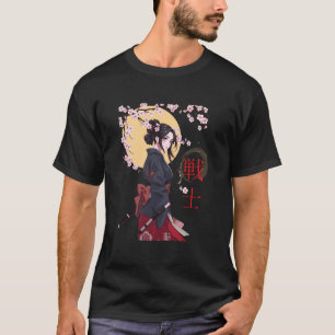 Cute Japanese Samurai Girl Cherry Blossom Woodbloc T-Shirt