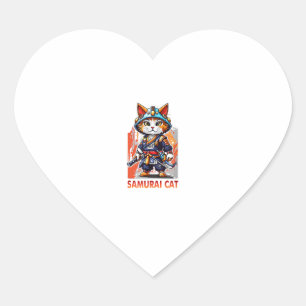 Cute Japanese Samurai Ninja Cat Kawaii Shirt  Heart Sticker