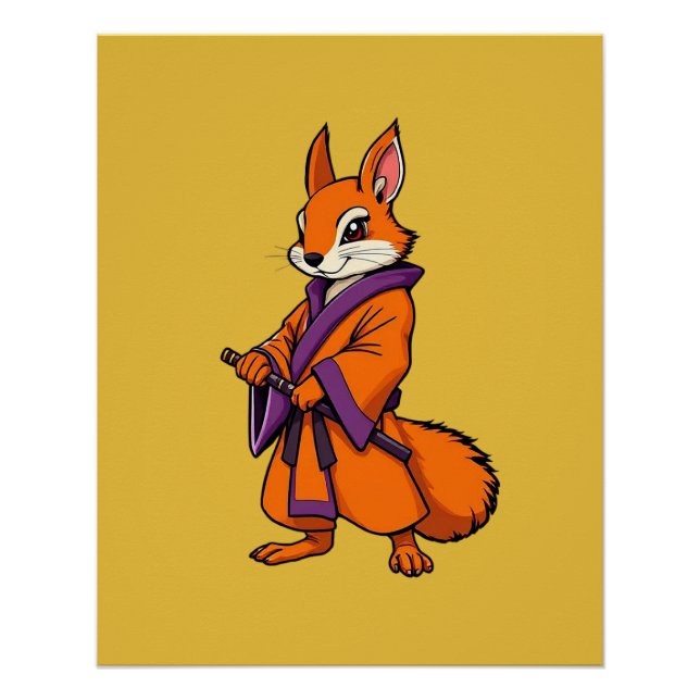 Cute Japanese Samurai Squirrel Poster (Front)