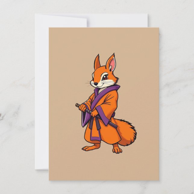 Cute Japanese Samurai Squirrel Thank You Card (Front)