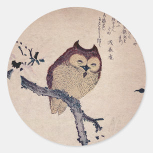 Cute Japanese Smiling Owl Classic Round Sticker