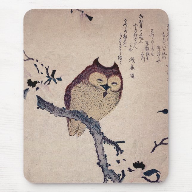 Cute Japanese Smiling Owl Mouse Mat (Front)