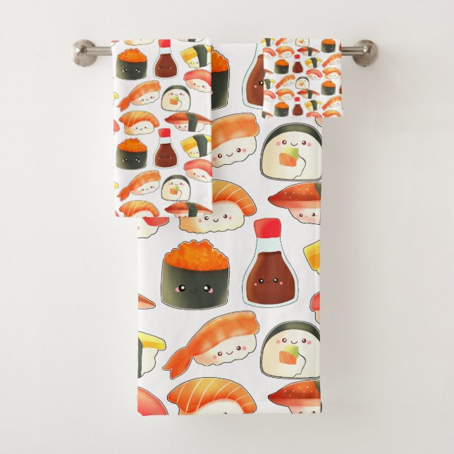 Cute Japanese Sushi Bath Towel Set (Insitu)
