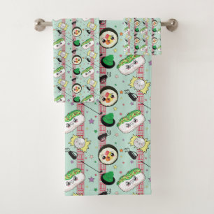 Cute Japanese Sushi Lover Golfing Pattern  Bath Towel Set