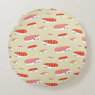 Cute Japanese Sushi Nigiri Pattern Round Cushion