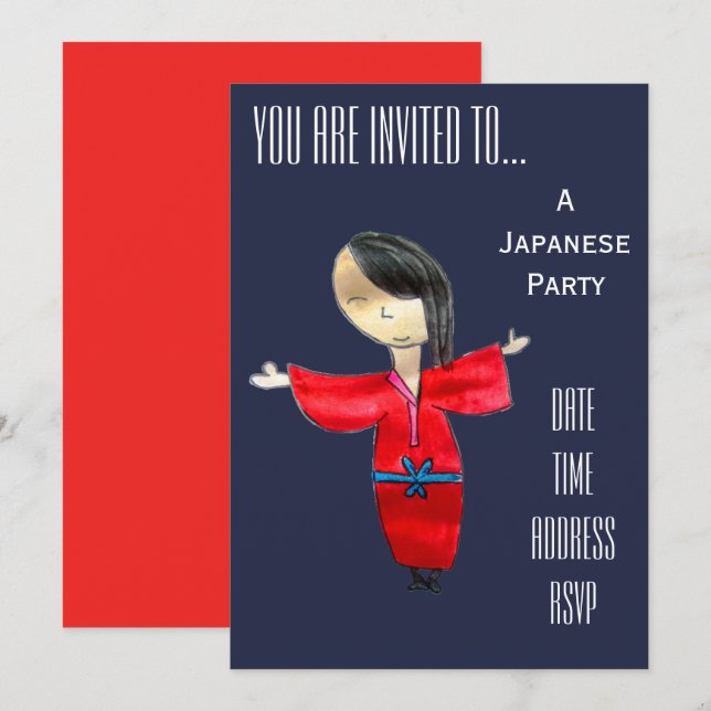 Cute Japanese themed Japan party Invitation (Front/Back)