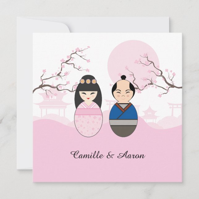 Cute Japanese Wedding Couple Design Holiday Card (Front)