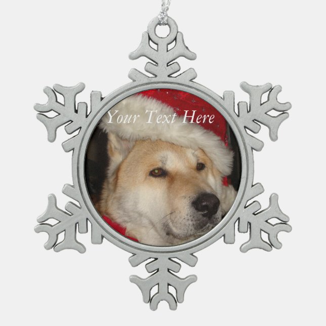 cute japaneses akita in christmas santa hat snowflake pewter christmas ornament (Front)