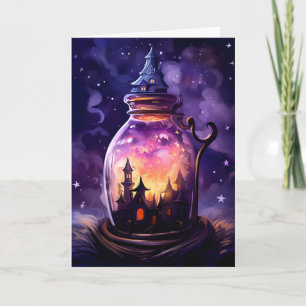 Cute Jar House Illustration Halloween Card
