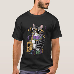 Cute Jazz Cat in Sunglasses with Saxophone, Mardi T-Shirt