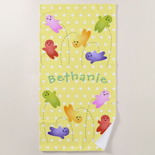 Cute jelly babies candy sweets cartoon beach towel (Front)