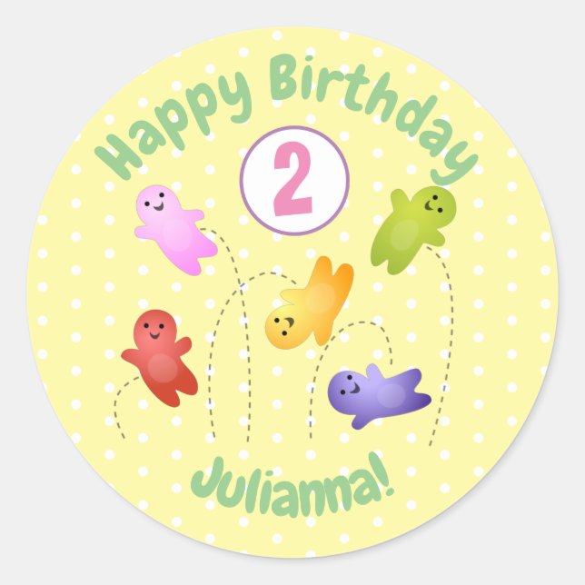 Cute jelly babies candy sweets cartoon classic round sticker (Front)