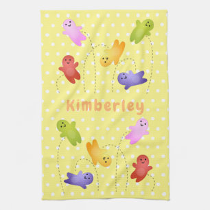 Cute jelly babies candy sweets cartoon tea towel