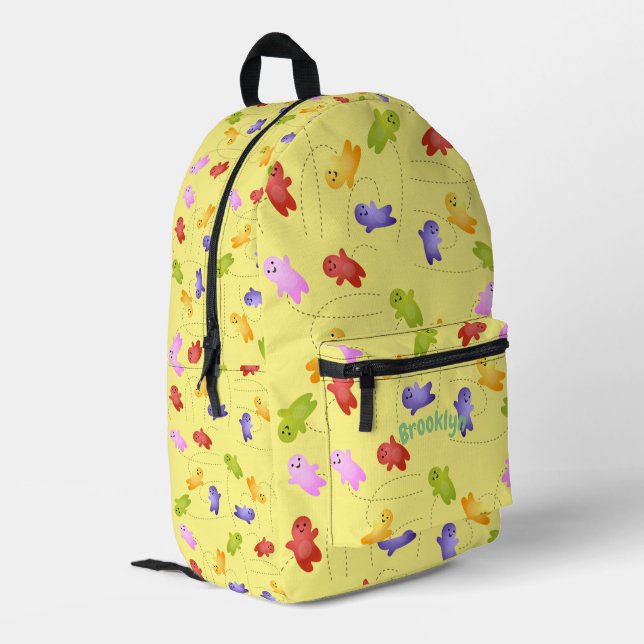 Cute jelly babies jumping cartoon pattern printed backpack (Back Corner Left)