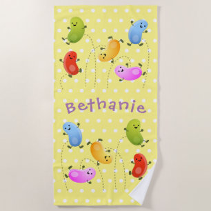 Cute jellybeans jumping cartoon illustration beach towel