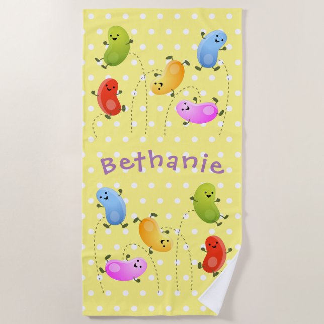 Cute jellybeans jumping cartoon illustration beach towel (Front)