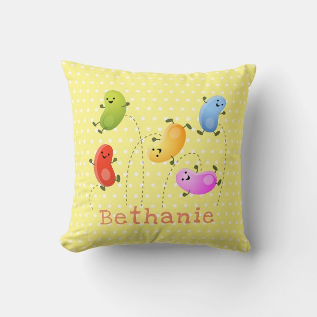 Cute jellybeans jumping cartoon illustration cushion (Front)