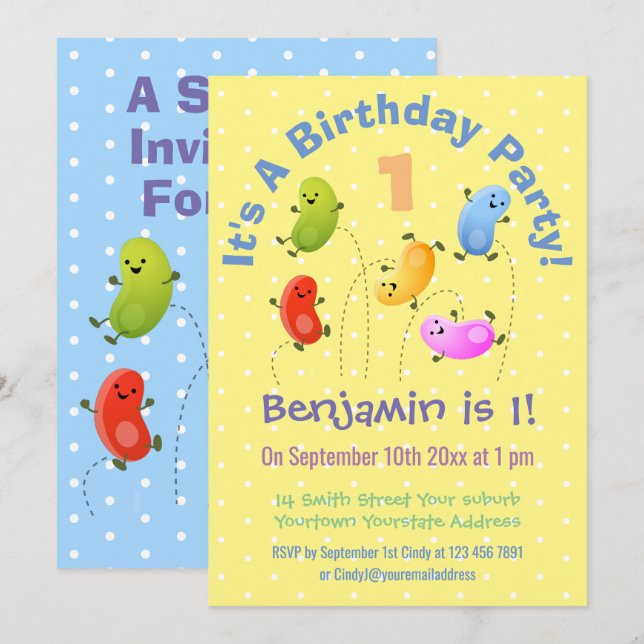 Cute  jellybeans personalised cartoon birthday invitation (Front/Back)
