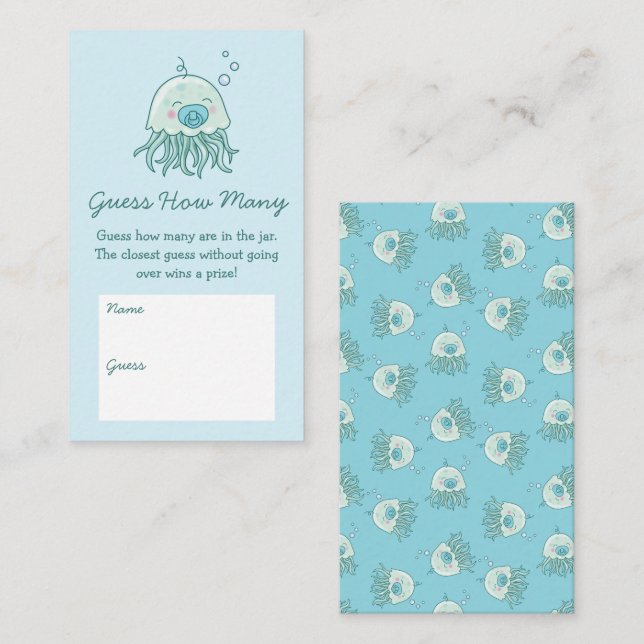 Cute Jellyfish Baby Shower Blue Boy Guess How Many Enclosure Card (Front/Back)