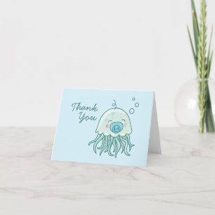 Cute Jellyfish Baby Shower Blue Boy Thank You Card