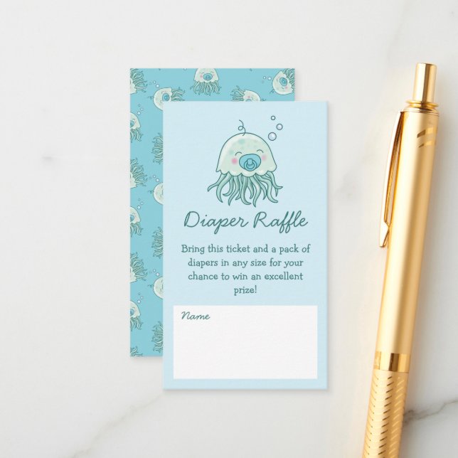 Cute Jellyfish Baby Shower Diaper Raffle Blue Boy Enclosure Card (Front/Back In Situ)