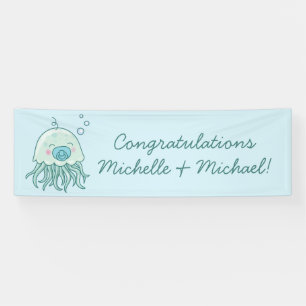 Cute Jellyfish Baby Shower Kawaii Blue Boy Banner