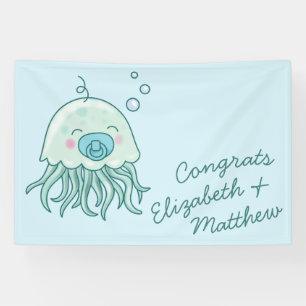 Cute Jellyfish Baby Shower Kawaii Blue Boy Banner