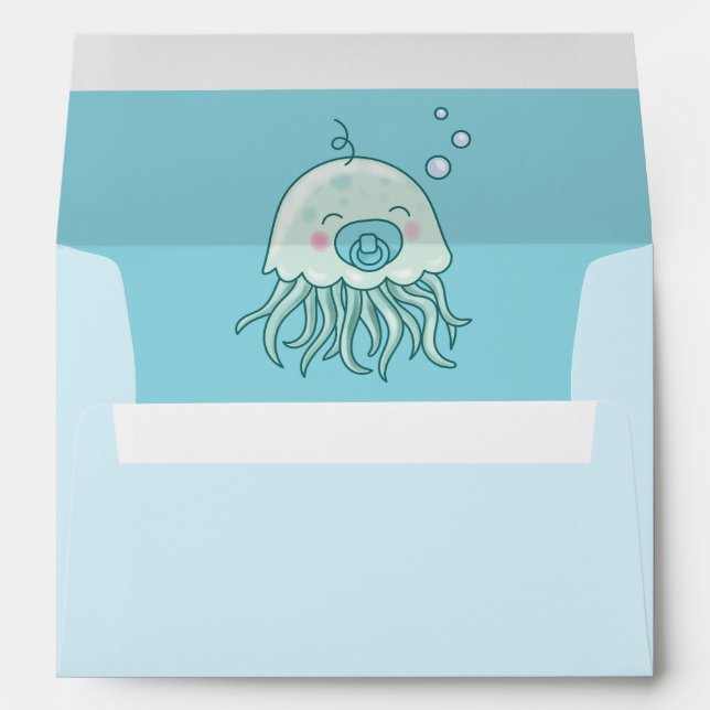 Cute Jellyfish Baby Shower Kawaii Blue Boy Envelope (Back (Bottom))