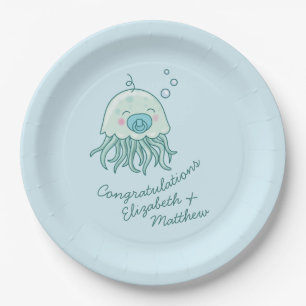 Cute Jellyfish Baby Shower Kawaii Blue Boy Paper Plate