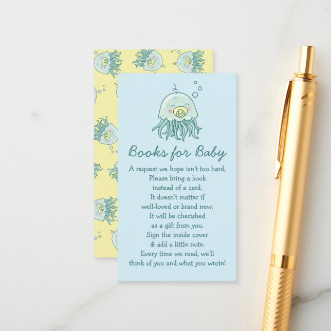 Cute Jellyfish Baby Shower Kawaii Books for Baby Enclosure Card (Front/Back In Situ)