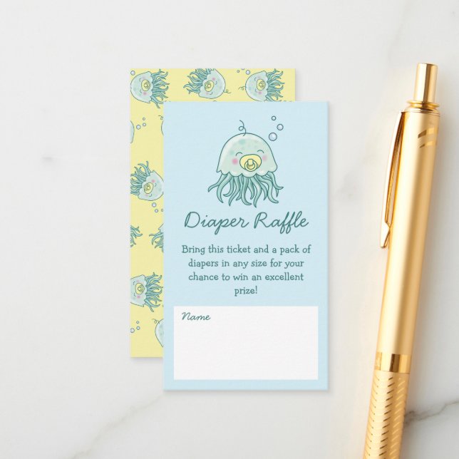 Cute Jellyfish Baby Shower Kawaii Diaper Raffle Enclosure Card (Front/Back In Situ)