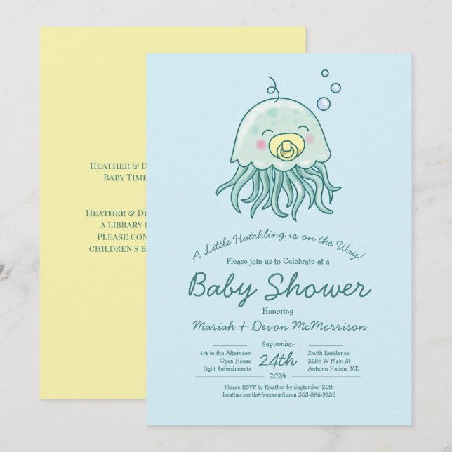 Cute Jellyfish Baby Shower Kawaii Invitation (Front/Back)