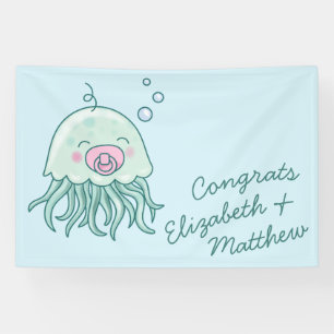 Cute Jellyfish Baby Shower Kawaii Pink Girl Banner