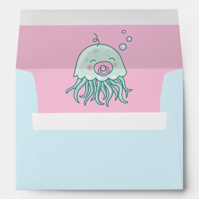 Cute Jellyfish Baby Shower Kawaii Pink Girl Envelope (Back (Bottom))