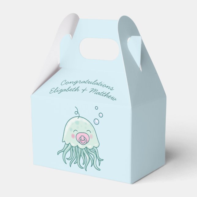 Cute Jellyfish Baby Shower Kawaii Pink Girl Favour Box (Front Side)