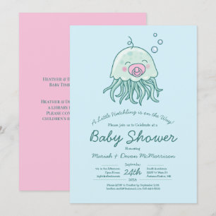 Cute Jellyfish Baby Shower Kawaii Pink Girl Invitation