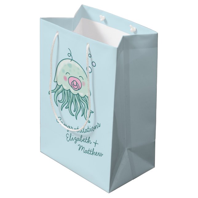 Cute Jellyfish Baby Shower Kawaii Pink Girl Medium Gift Bag (Back Angled)