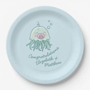 Cute Jellyfish Baby Shower Kawaii Pink Girl Paper Plate