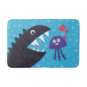 Cute Jellyfish In Love With Sea Monster Bath Mat