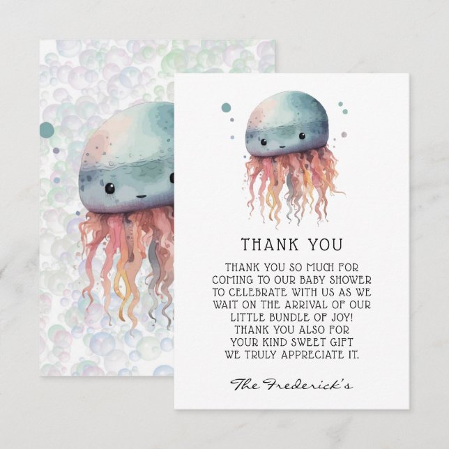 Cute Jellyfish Neutral Baby Shower Thank You Card (Front/Back)