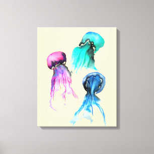 Cute jellyfish trio watercolor art canvas print